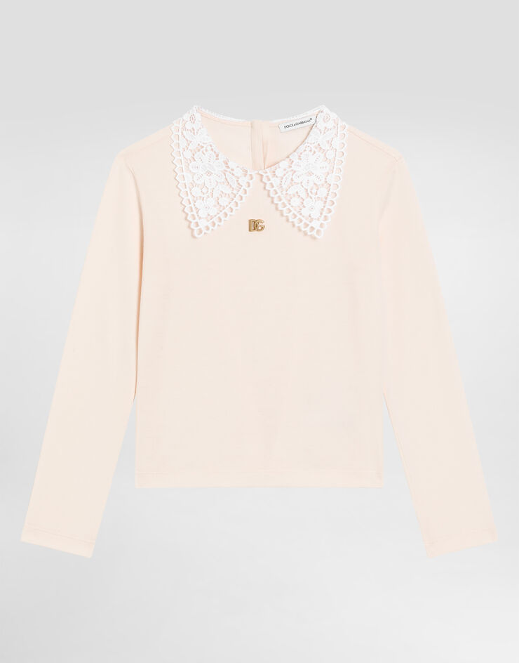Dolce & Gabbana Camiseta de punto con cuello de macramé Rosa L5JTMTG7PKB