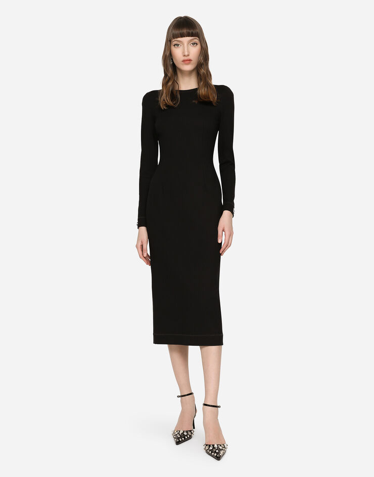 Dolce & Gabbana Robe mi-longue en jersey à détails logo DG Noir F6AIUTFUGKF