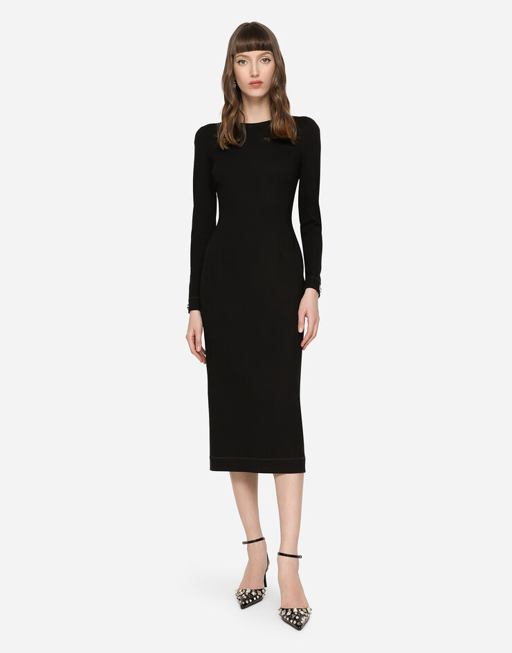 Dolce & Gabbana DG 徽标细节平纹针织中长连衣裙 黑 F6AIUTFUGKF