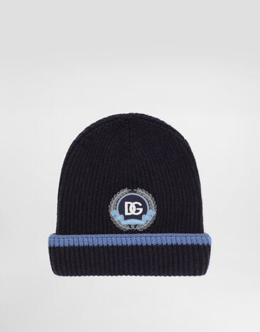 Dolce & Gabbana Knitted hat with embroidered patch Blue LBKH90JDVBL