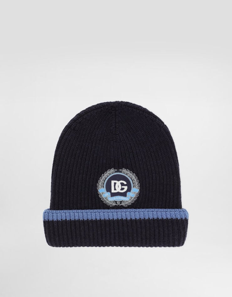 Dolce & Gabbana Knitted hat with embroidered patch Blue LBKH90JDVBL