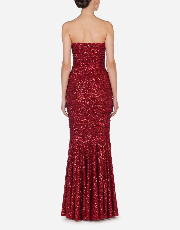 Dolce & Gabbana Long dress draped in sequins Red F6G5UTFLM7Q