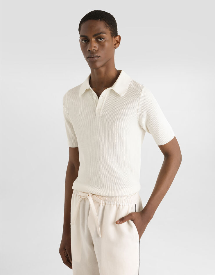 Dolce & Gabbana Pull polo à manches courtes en coton côtelé Blanc GXZ70TJBCFN