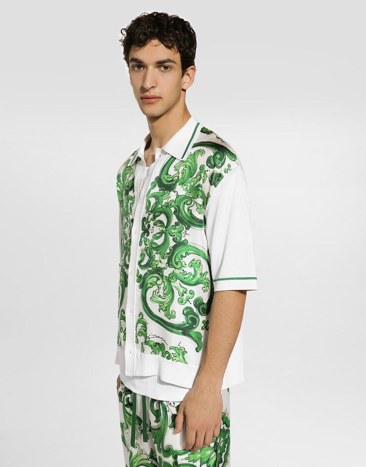 Dolce & Gabbana Oversize silk and yarn shirt with majolica print Print GXV29TJBSJL