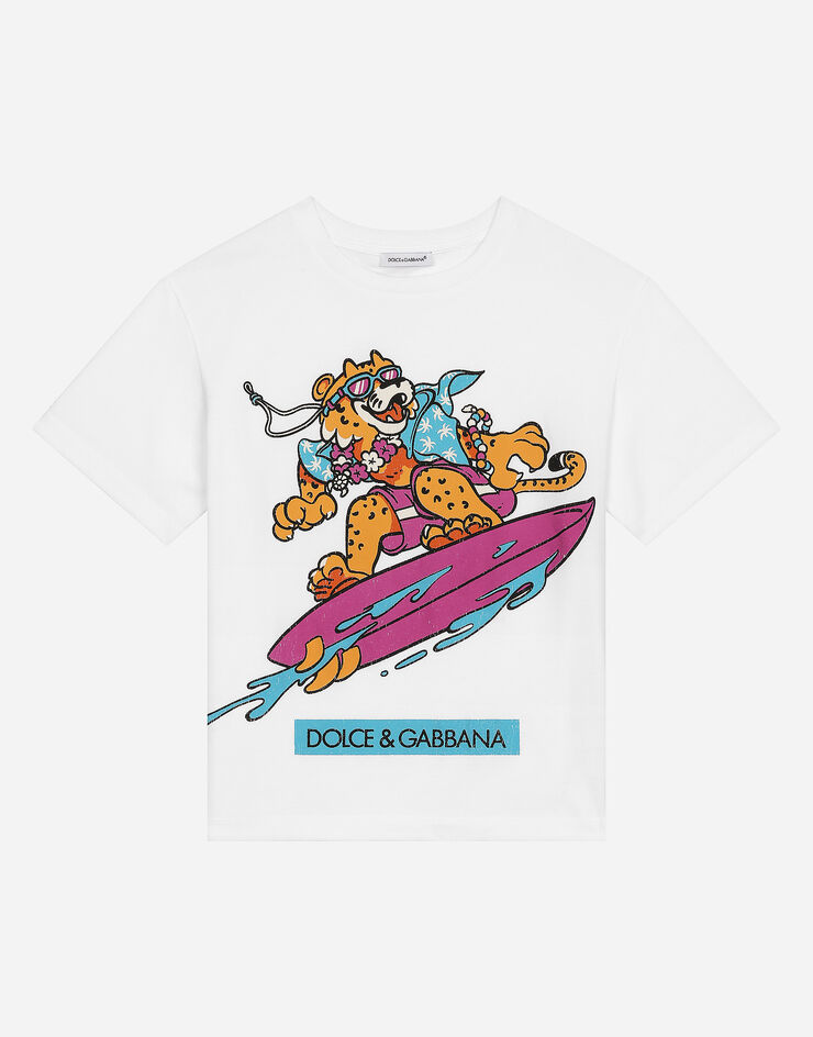 Dolce & Gabbana T-shirt in jersey con stampa mascotte Bianco L4JTEYG7M6A