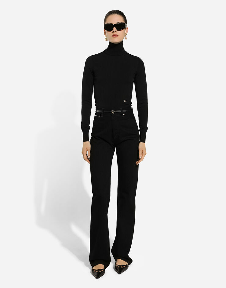 Dolce & Gabbana Viscose turtle-neck sweater with DG logo Black FXW16TJFMFK