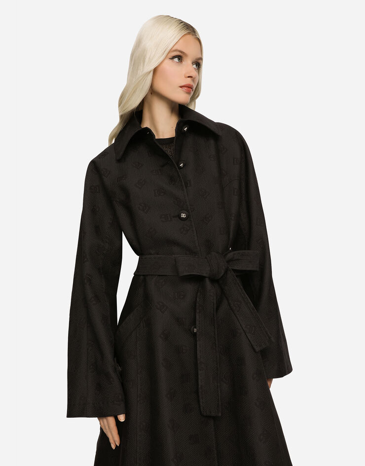 Dolce & Gabbana Belted jacquard coat with DG logo Black F0C3RTFJTBP