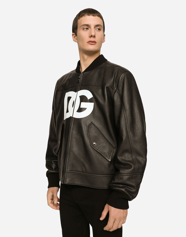 Dolce & Gabbana Leather jacket with DG logo print Black G9XG7LHULO0