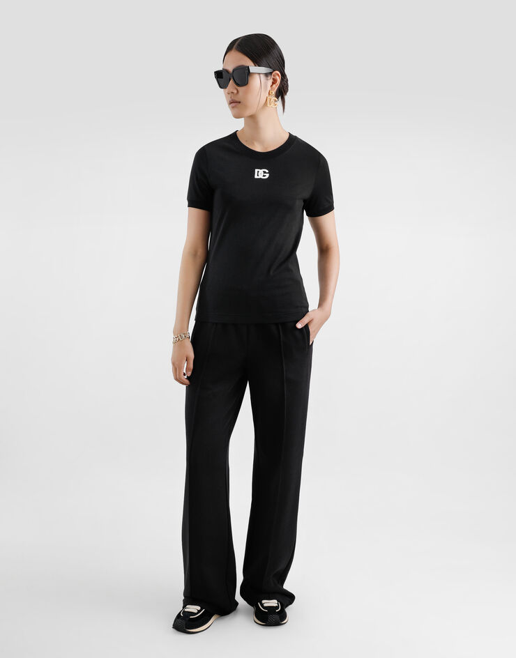 Dolce & Gabbana Jersey T-shirt with DG logo embroidery Black F8N08ZGDCYE
