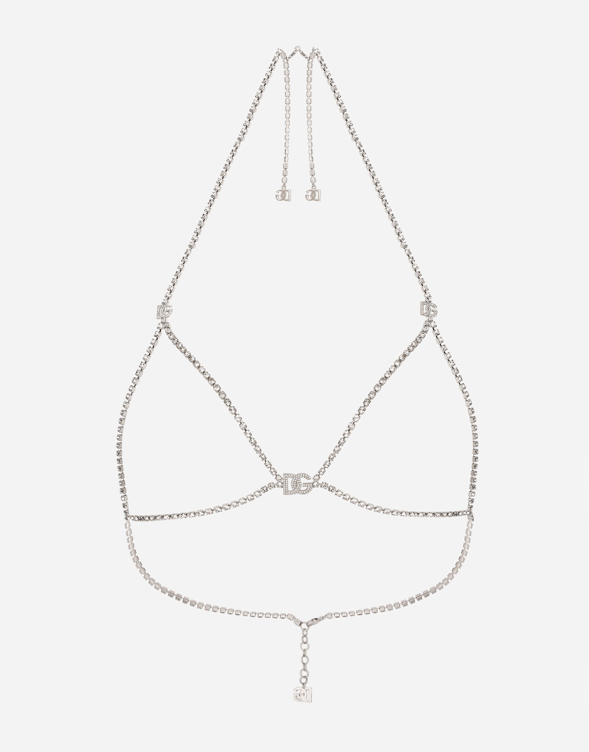 Dolce&Gabbana Rigid rhinestone-detailed decorative bra with DG logo Black F6DKITFU1AT
