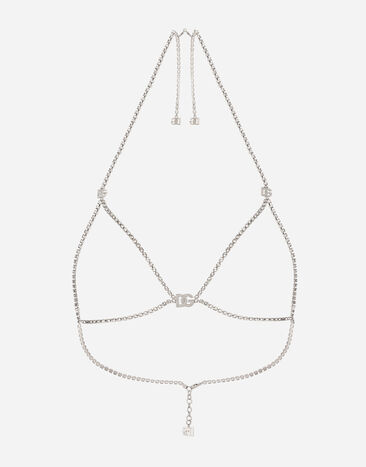 Dolce & Gabbana Rigid rhinestone-detailed decorative bra with DG logo Silver BB7116AY828