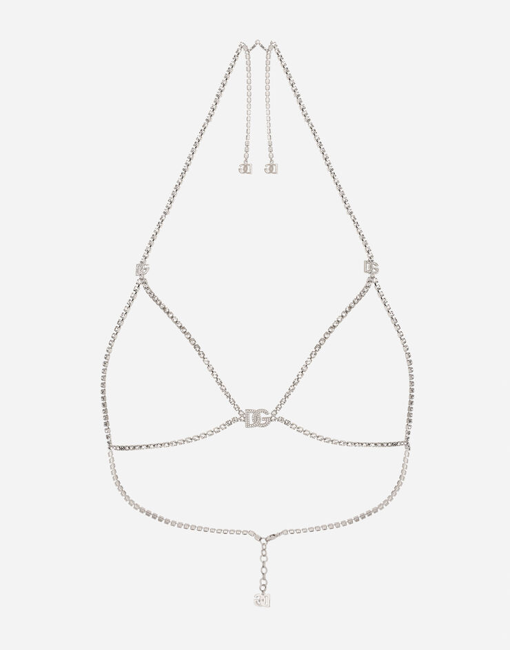 Rigid rhinestone-detailed decorative bra with DG logo in Silver for