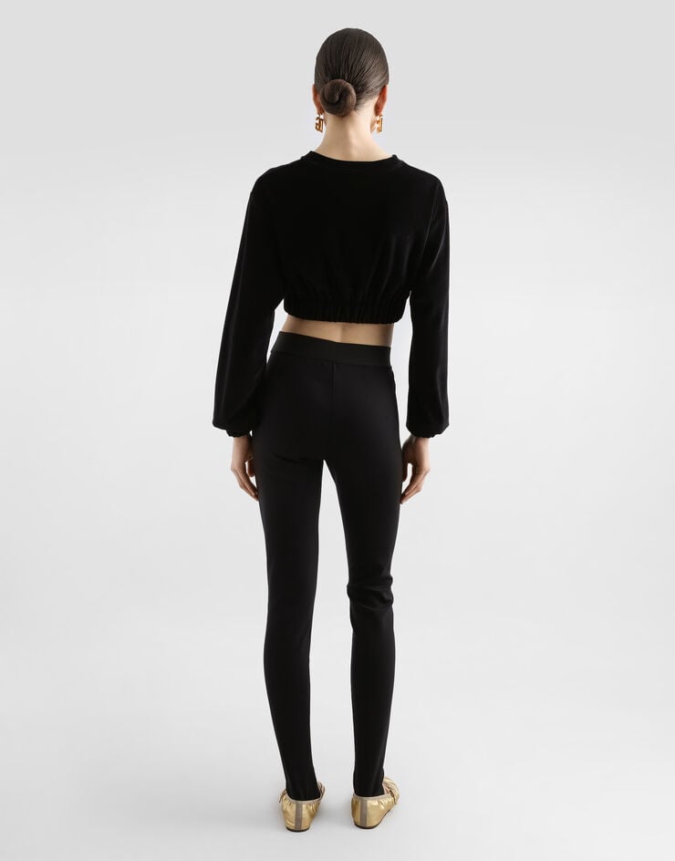 Dolce&Gabbana Sudadera corta de chenilla con bordado de punto bucle Negro F9R30ZGDBZU