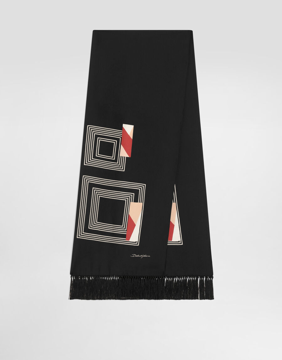 Vintage-print twill scarf