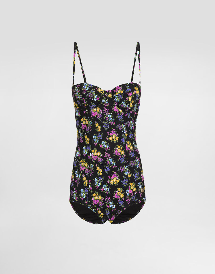 Small floral-print balconette one-piece swimsuit