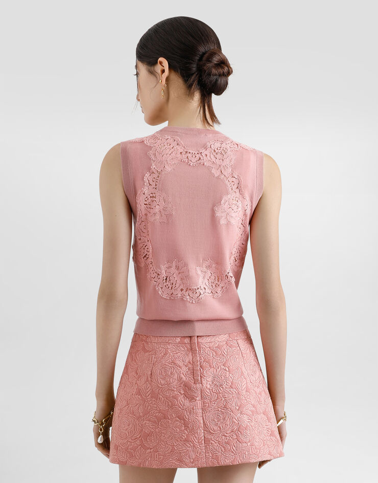 Dolce & Gabbana Wool tank top with lace inlay Pink FXT02TJDVB0