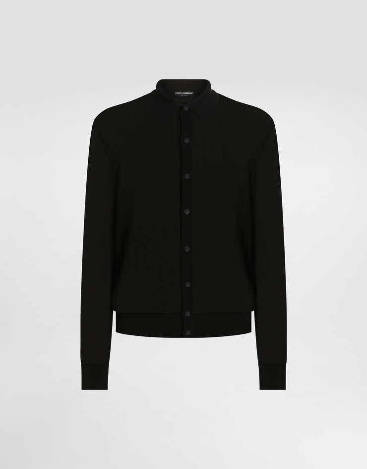 Dolce & Gabbana Long-sleeved shirt in a cotton openwork knit Black GXVB3TJBCFO