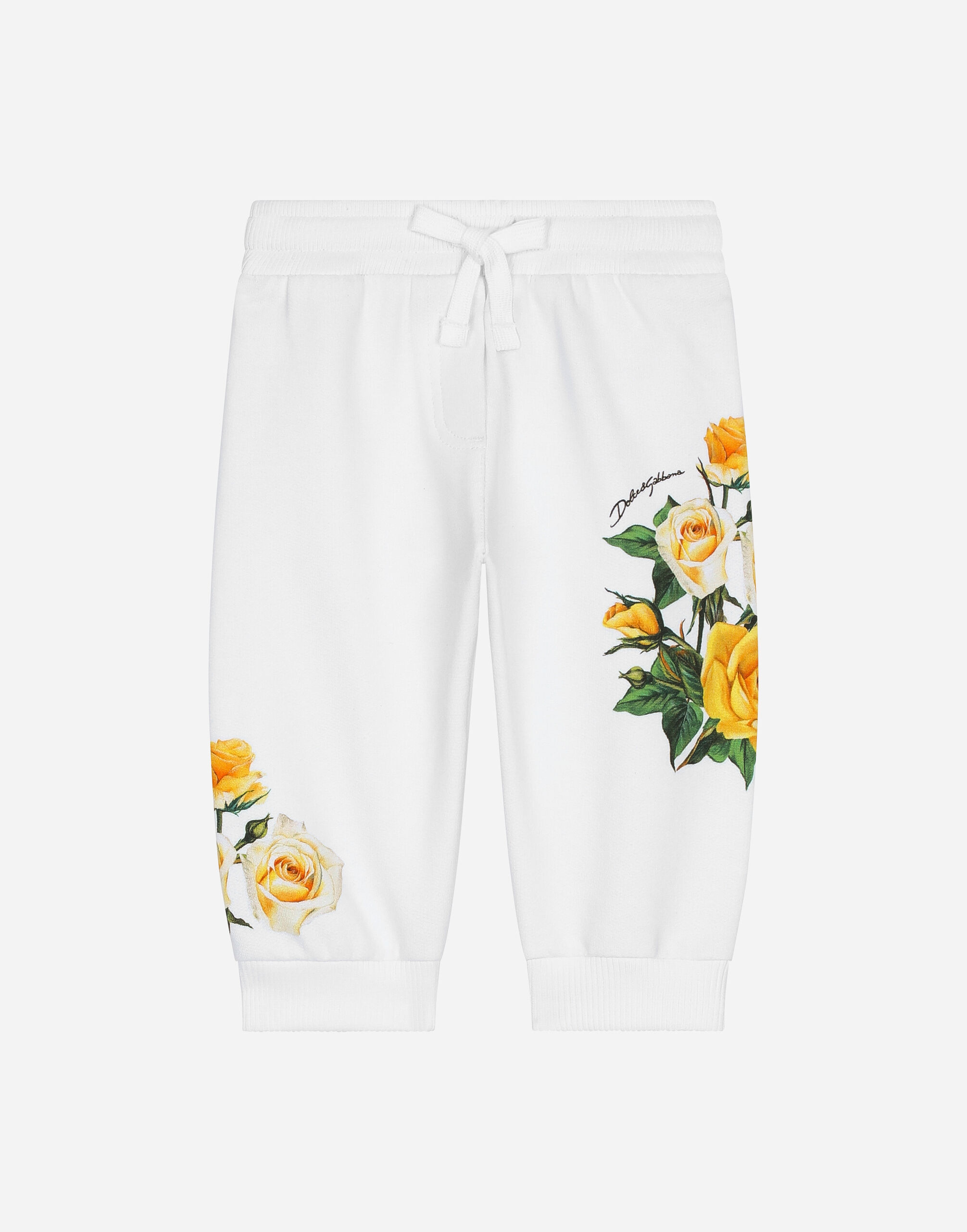 Dolce & Gabbana Jersey jogging pants with yellow rose print Print L23Q24G7K6S