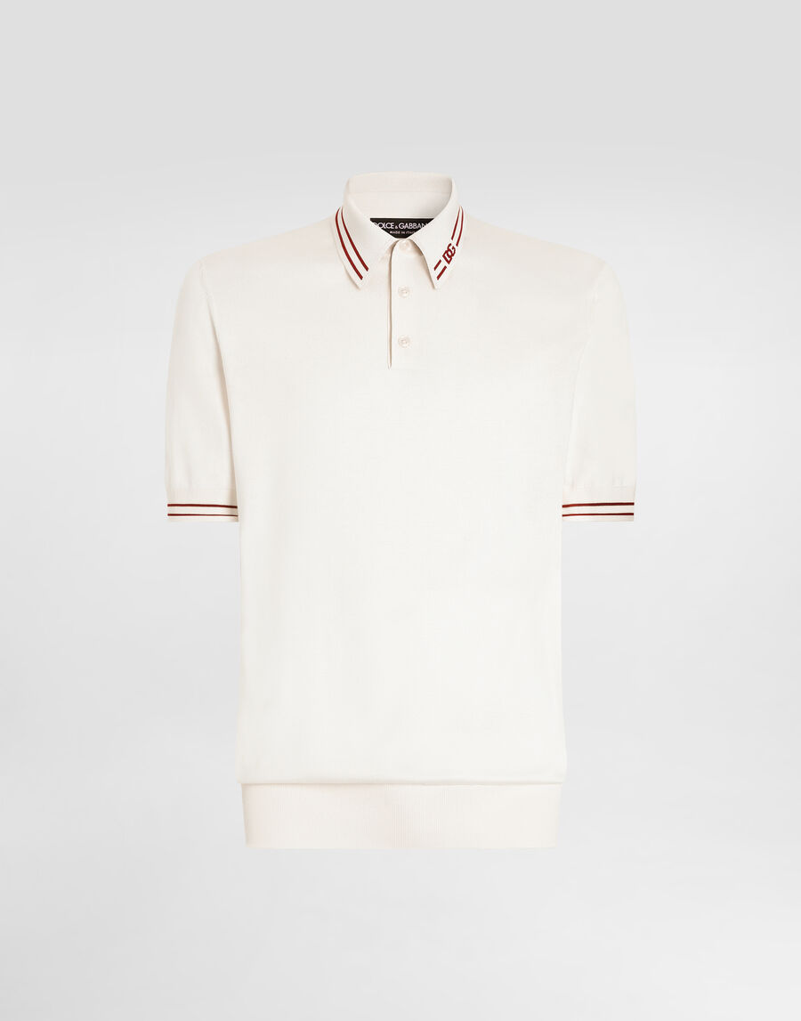 Polo shirt in smooth silk with dg intarsia