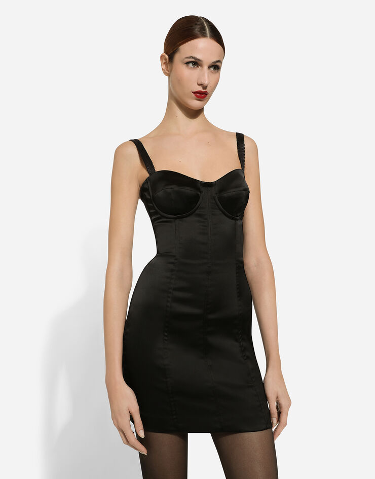 Dolce & Gabbana Bustier-Minikleid aus Satin Schwarz F6CLMTFURHM