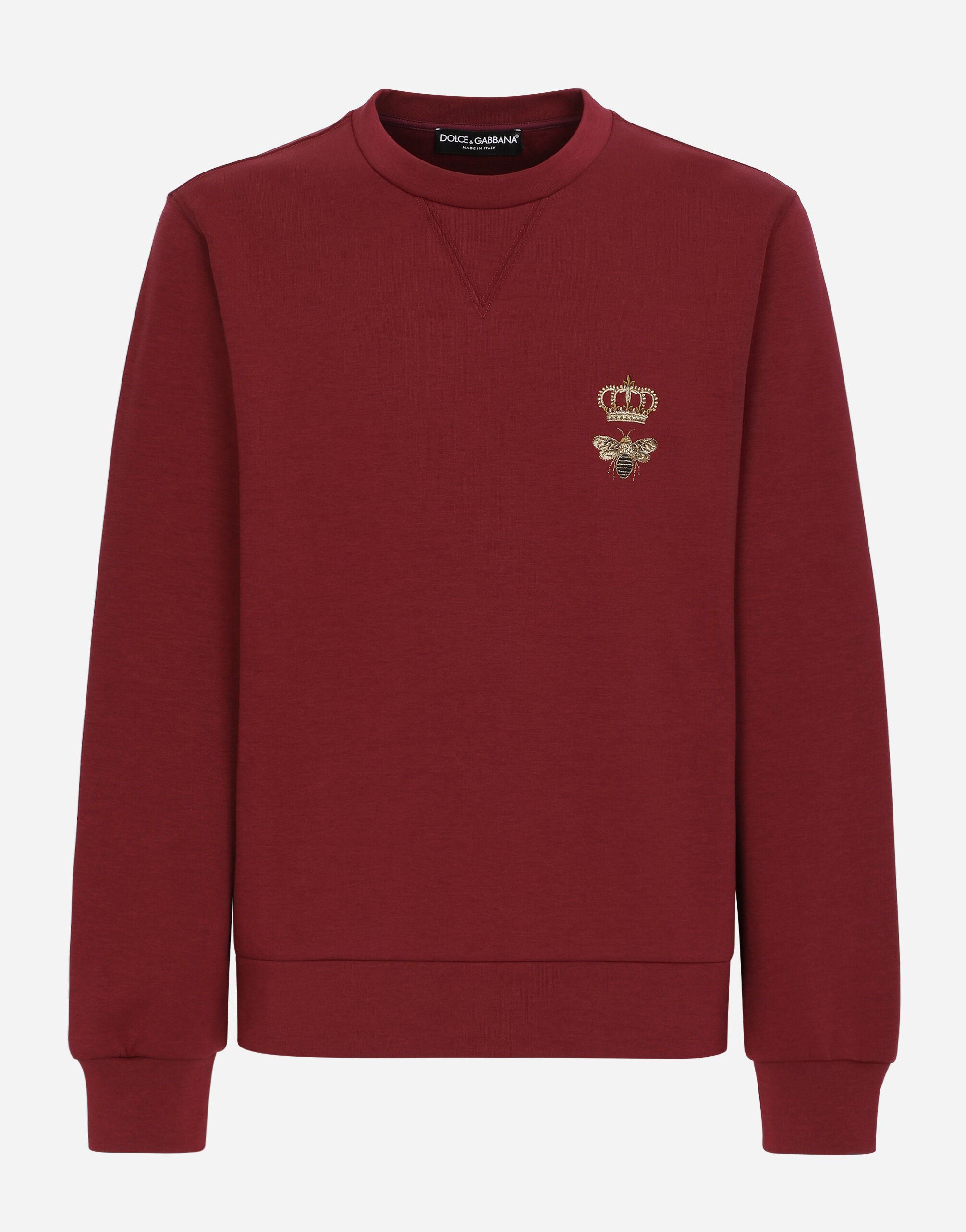 Dolce & Gabbana Sweatshirt aus Baumwolljersey mit Stickerei Beige G9AKPZG7NQI