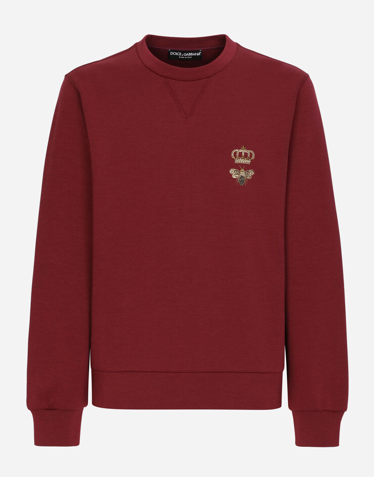 Dolce&Gabbana Sweatshirt aus Baumwolljersey mit Stickerei Burgunderrot G9ABJZHU7H9