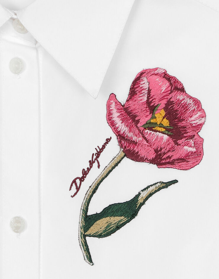 Dolce & Gabbana Camisa de popelina con tulipán y logotipo Dolce&Gabbana Blanco L55S82G7NRK