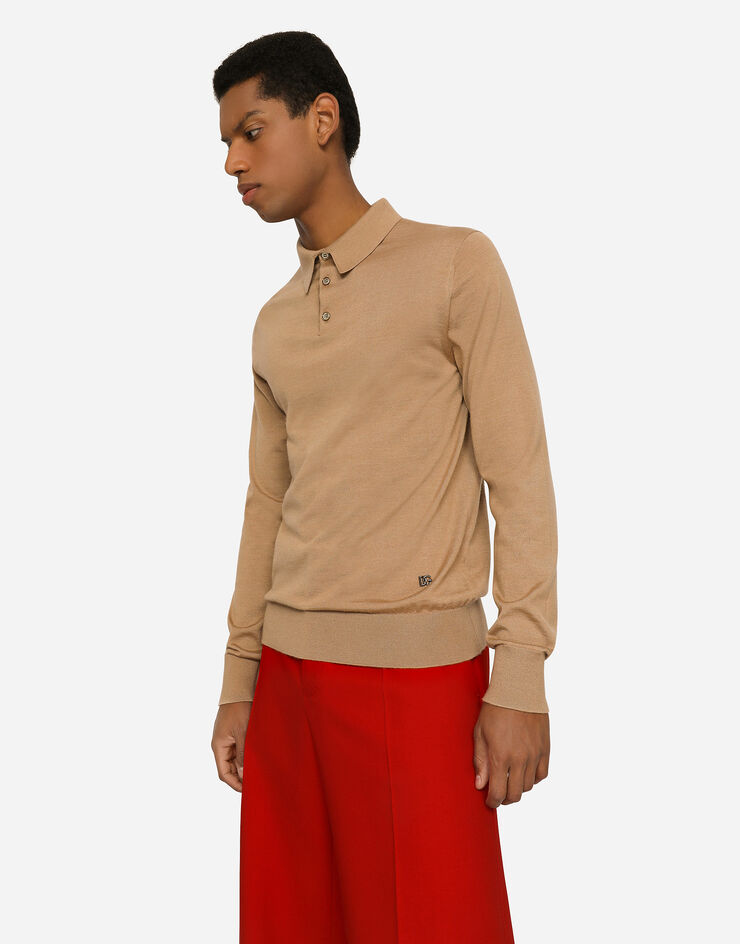 Dolce & Gabbana Silk and cashmere polo-shirt with DG hardware Beige GXN19TJBMS7