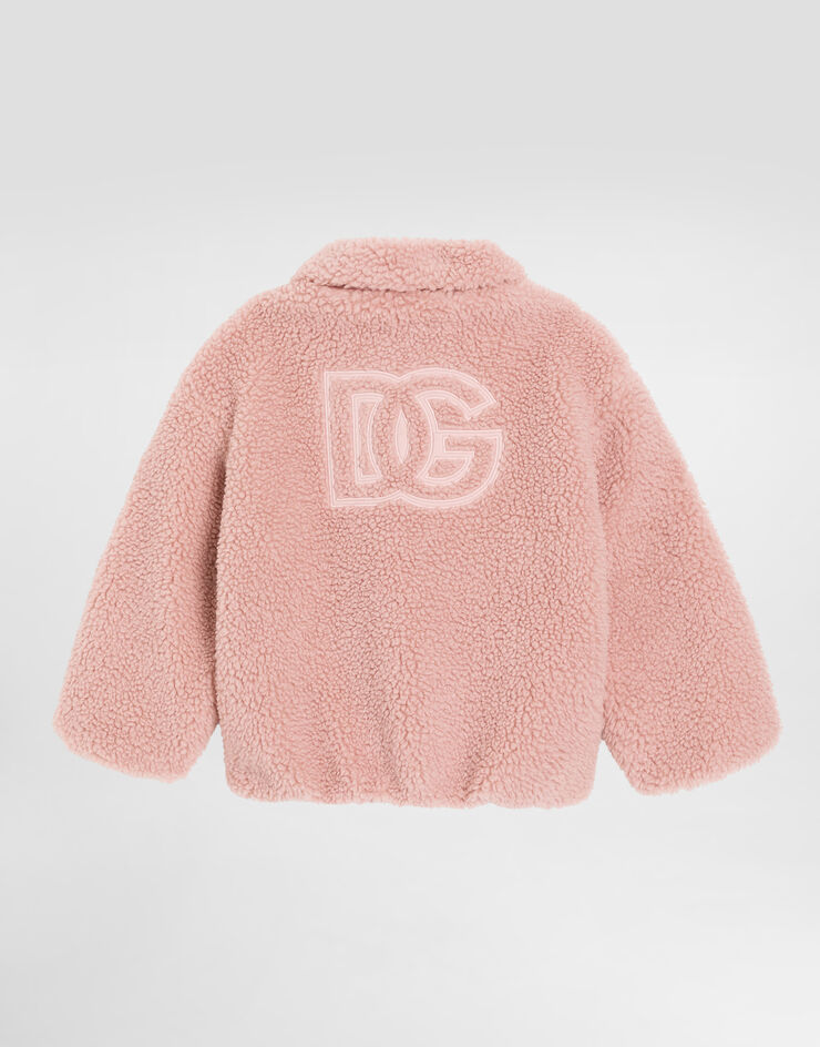 Dolce & Gabbana Faux fur jacket with patch Pink L5JBR5FUP9T