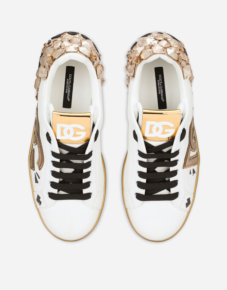 Dolce & Gabbana Calfskin Portofino sneakers with embroidery Blanco CK2081AQ477