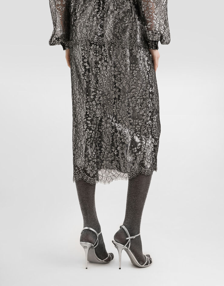 Dolce & Gabbana Lamé lace skirt Silver F4B7ITILMCF