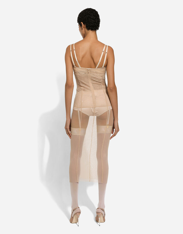 Dolce & Gabbana Tulle calf-length dress with corset details розовый F6JBBTFLRDA