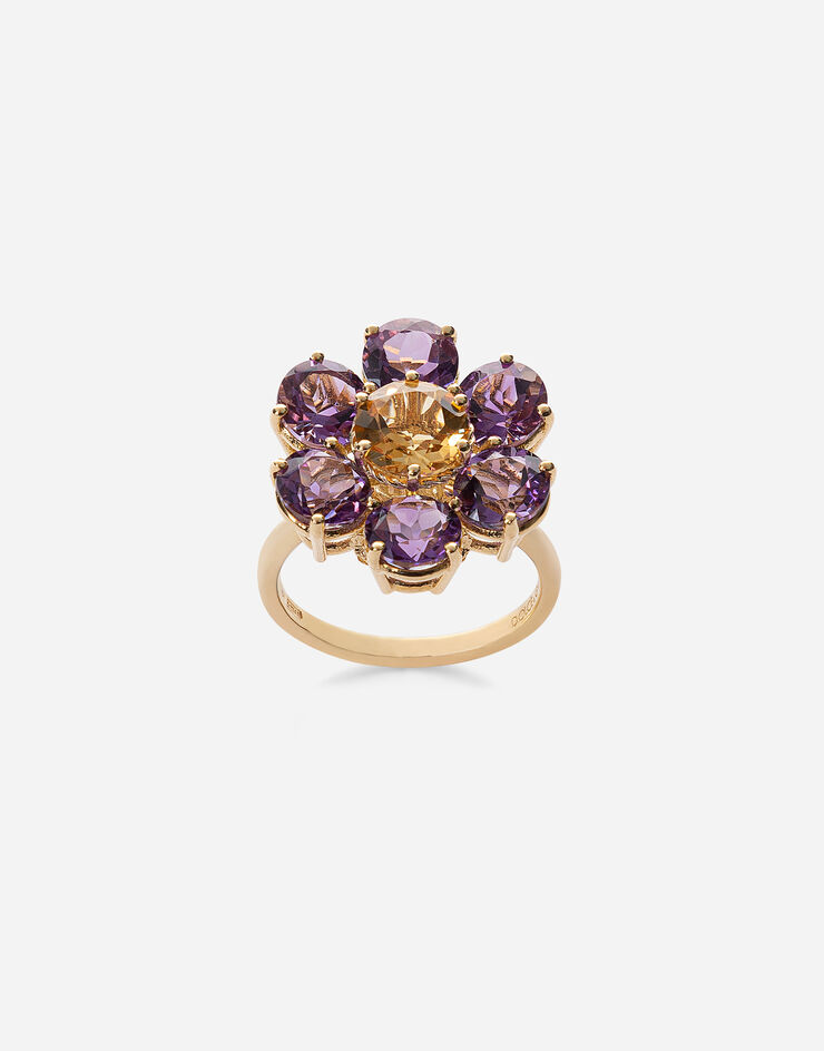 Dolce & Gabbana Spring ring in yellow 18kt gold with amethyst floral motif GOLD WRJI1GWAM01