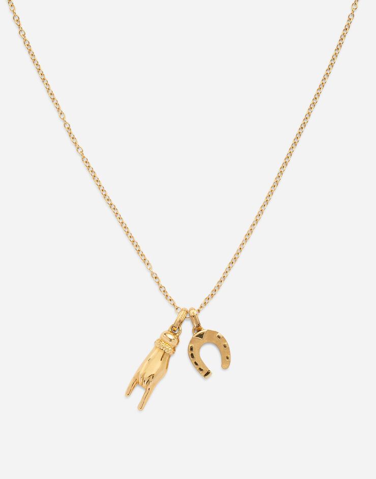 Dolce & Gabbana Pendentif Good luck « main en forme de corne » et fer à cheval sur une chaîne en or jaune Doré WALG7GWYE01