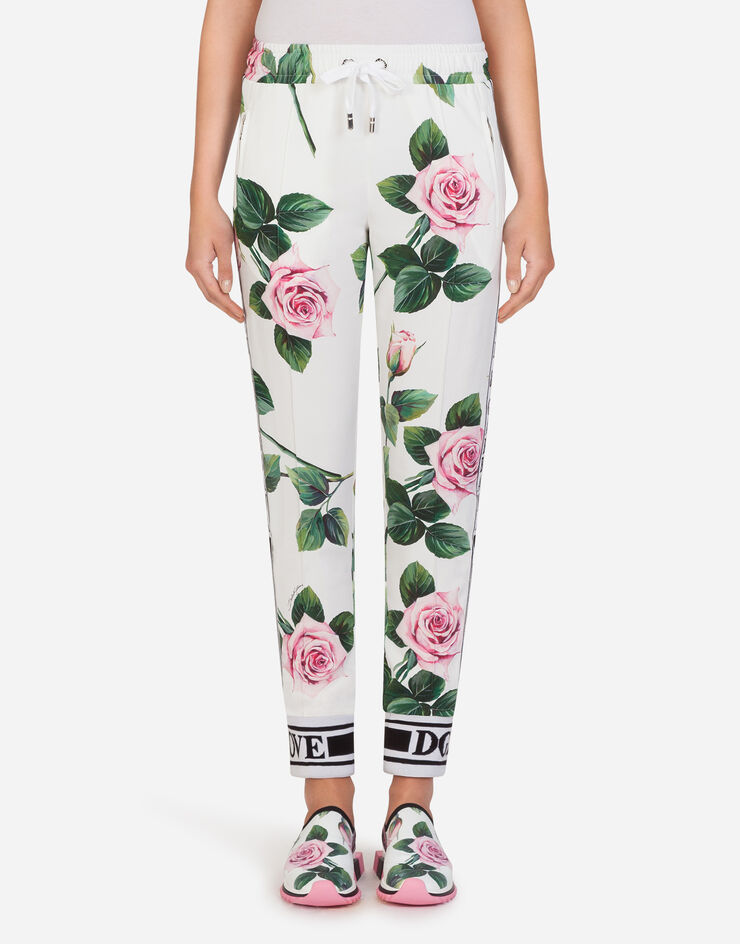 Dolce & Gabbana CADY FABRIC TROPICAL ROSE PRINT JOGGING PANTS BLUMENPRINT FTA1DTFSRMB