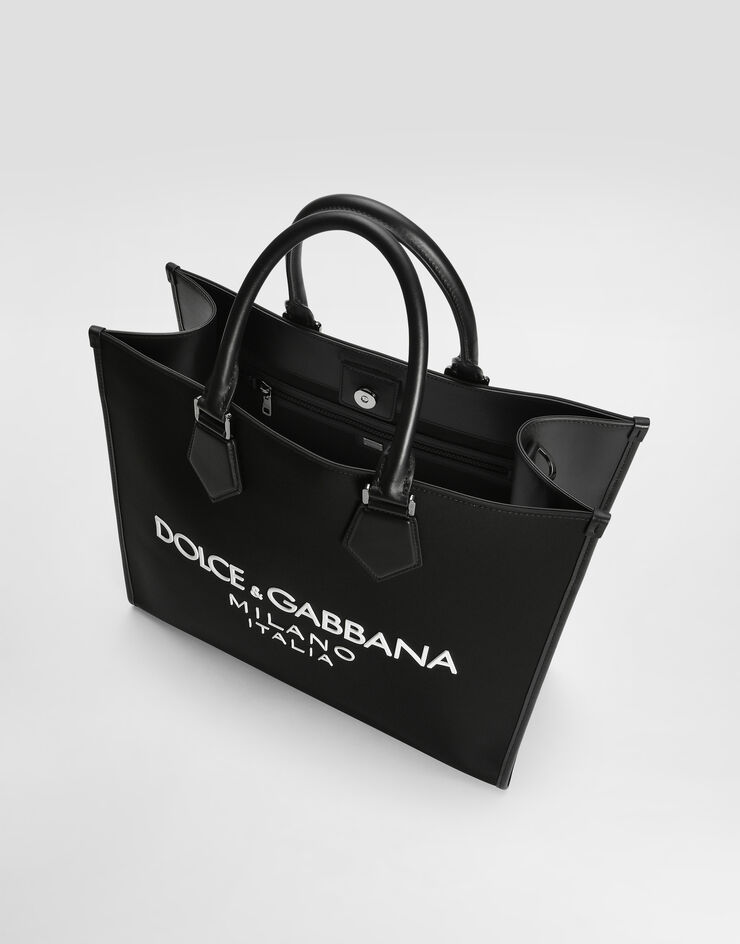 Dolce & Gabbana Large nylon shopper with rubberized logo Black BM2271AG182