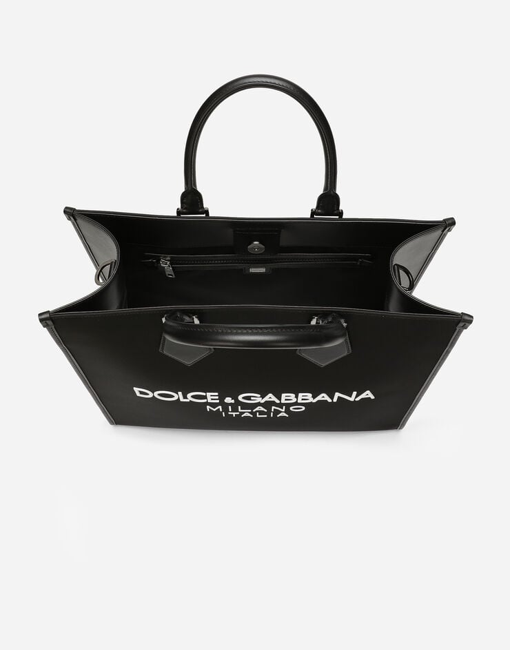 Dolce & Gabbana Large nylon shopper with rubberized logo Black BM2271AG182