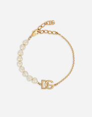 Dolce & Gabbana Link bracelet with pearls and DG logo Gold WEN6P6W1111