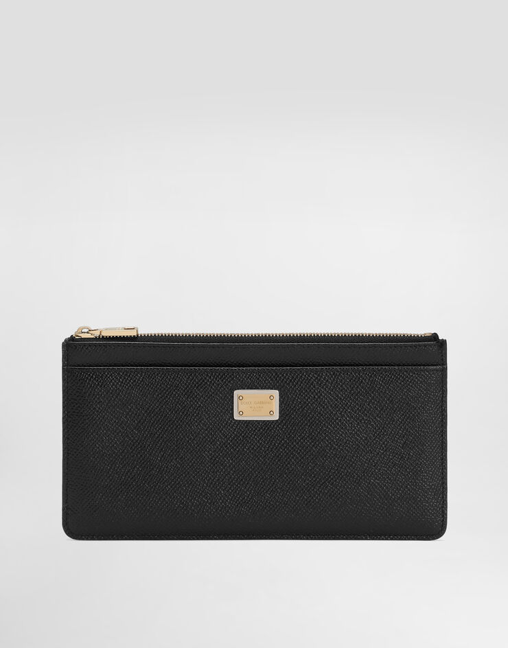 Dolce & Gabbana Large dauphine calfskin card holder with plate Black BI1265A1001
