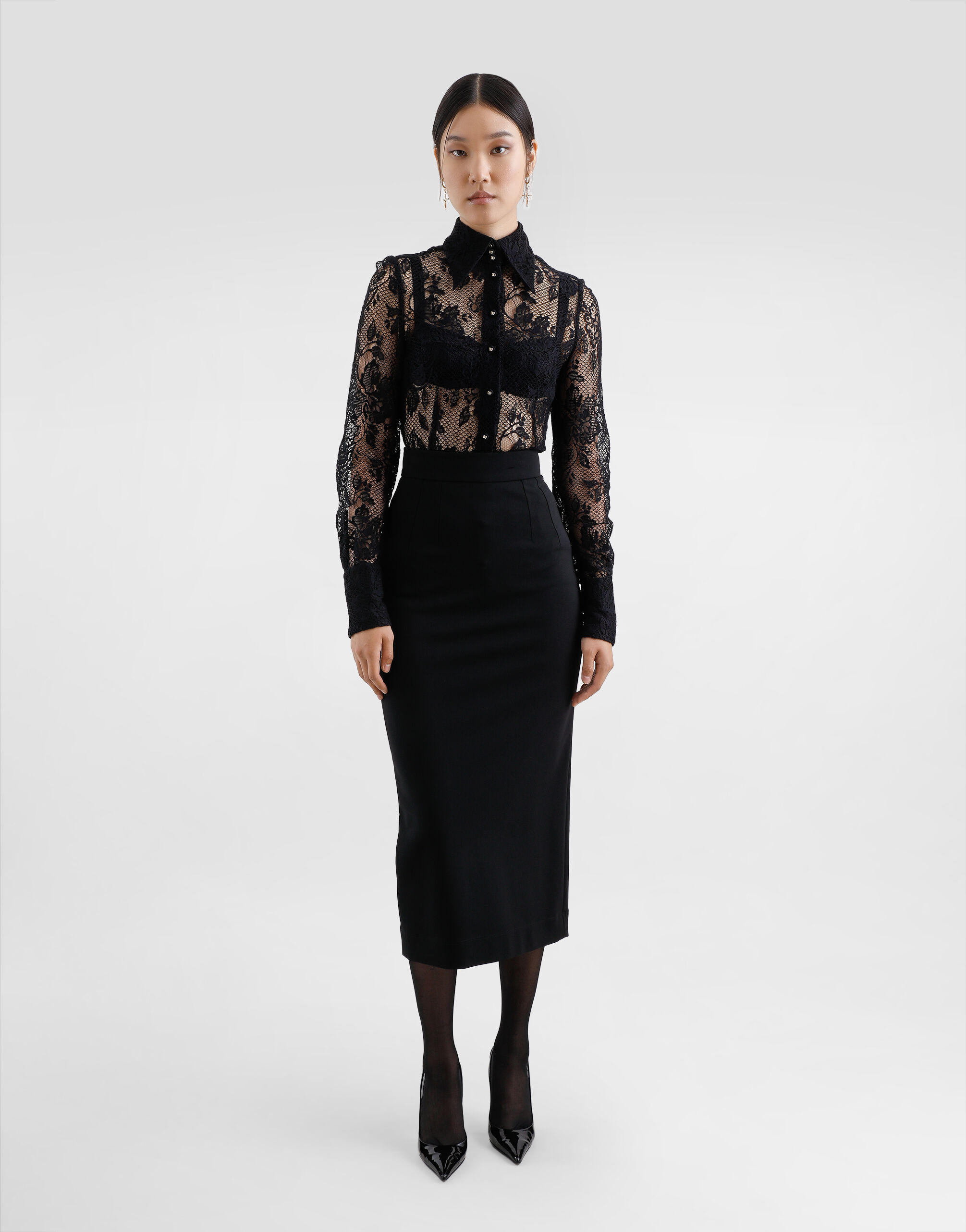ヴィンテージD&GDOLCE&GABBANA シフォンパフスリーブカットソー Floral lace shirt with scalloping in Black for Women