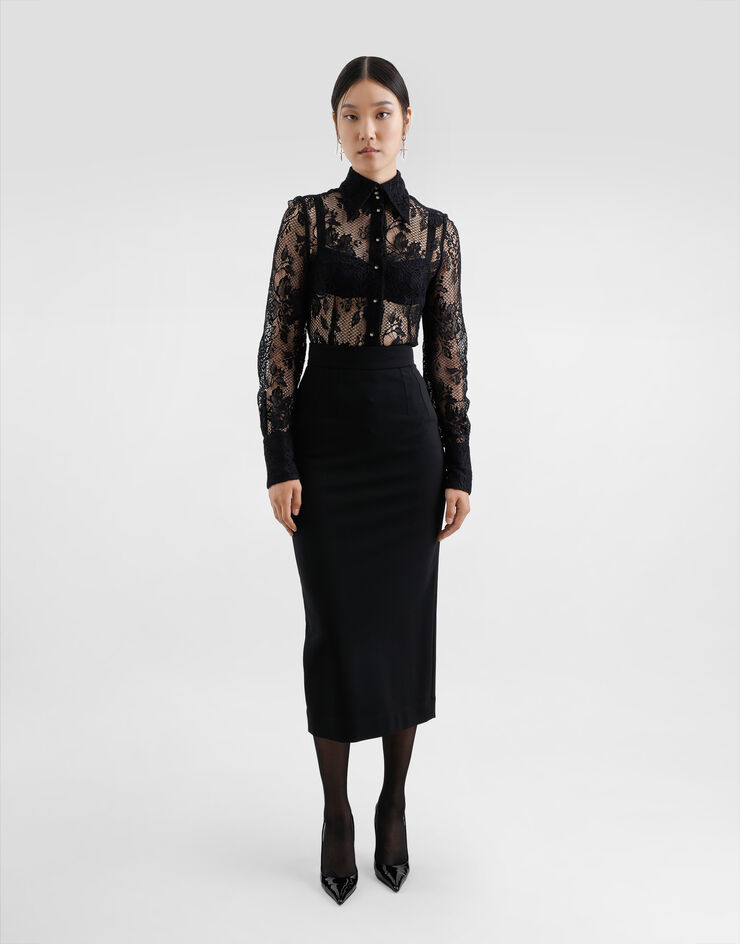 Dolce & Gabbana Camisa de encaje floral con festón Negro F5P70TILMBI
