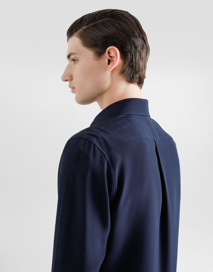 Dolce & Gabbana Silk shirt with logo embroidery Blue G5MO1ZFU1UQ