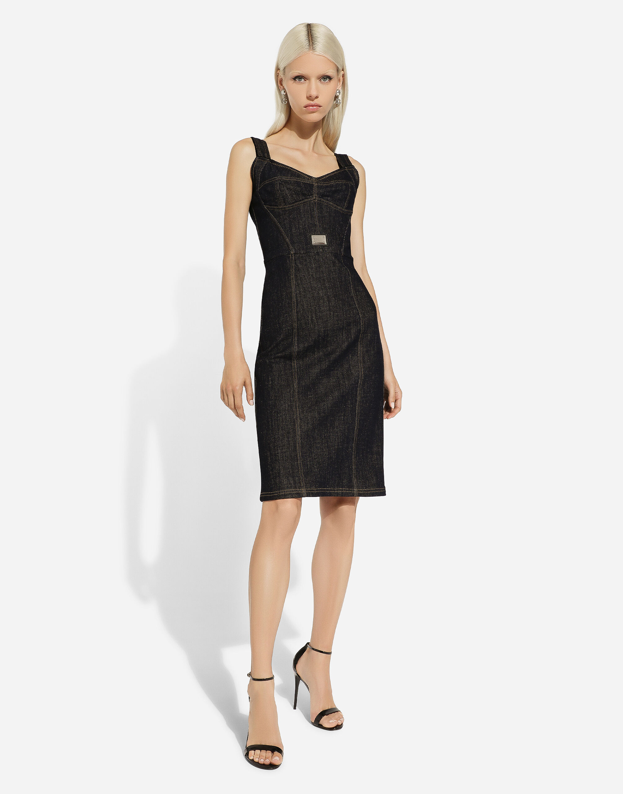 Denim corset dress with logo tag