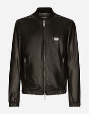 Dolce&Gabbana Leather jacket with branded tag Grey GXR79TJCVL9