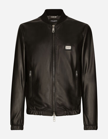 Dolce&Gabbana 로고 플레이트 가죽 재킷 블랙 G8PL4TG7F2H