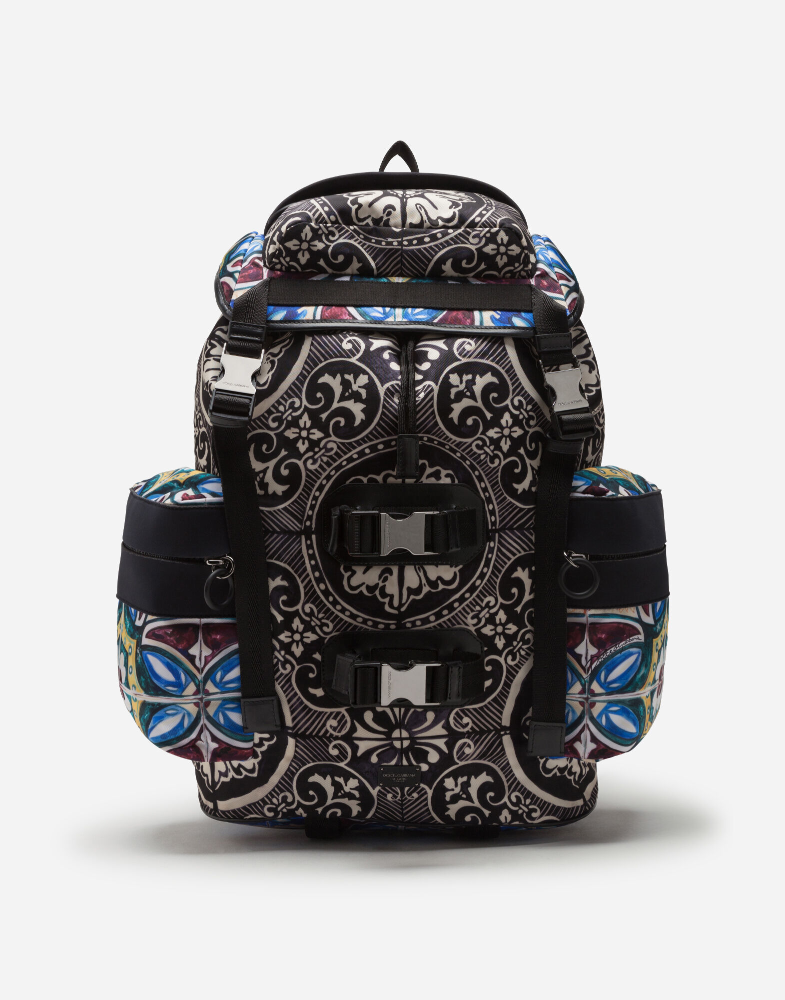 Nylon backpack with maiolica print