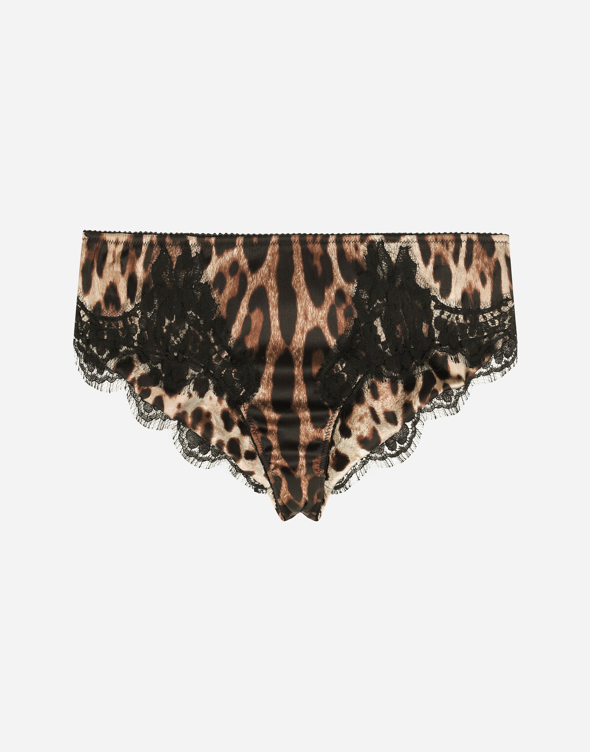 Dolce & Gabbana Slip en raso con estampado de leopardo y encaje Negro O7A00TONO13