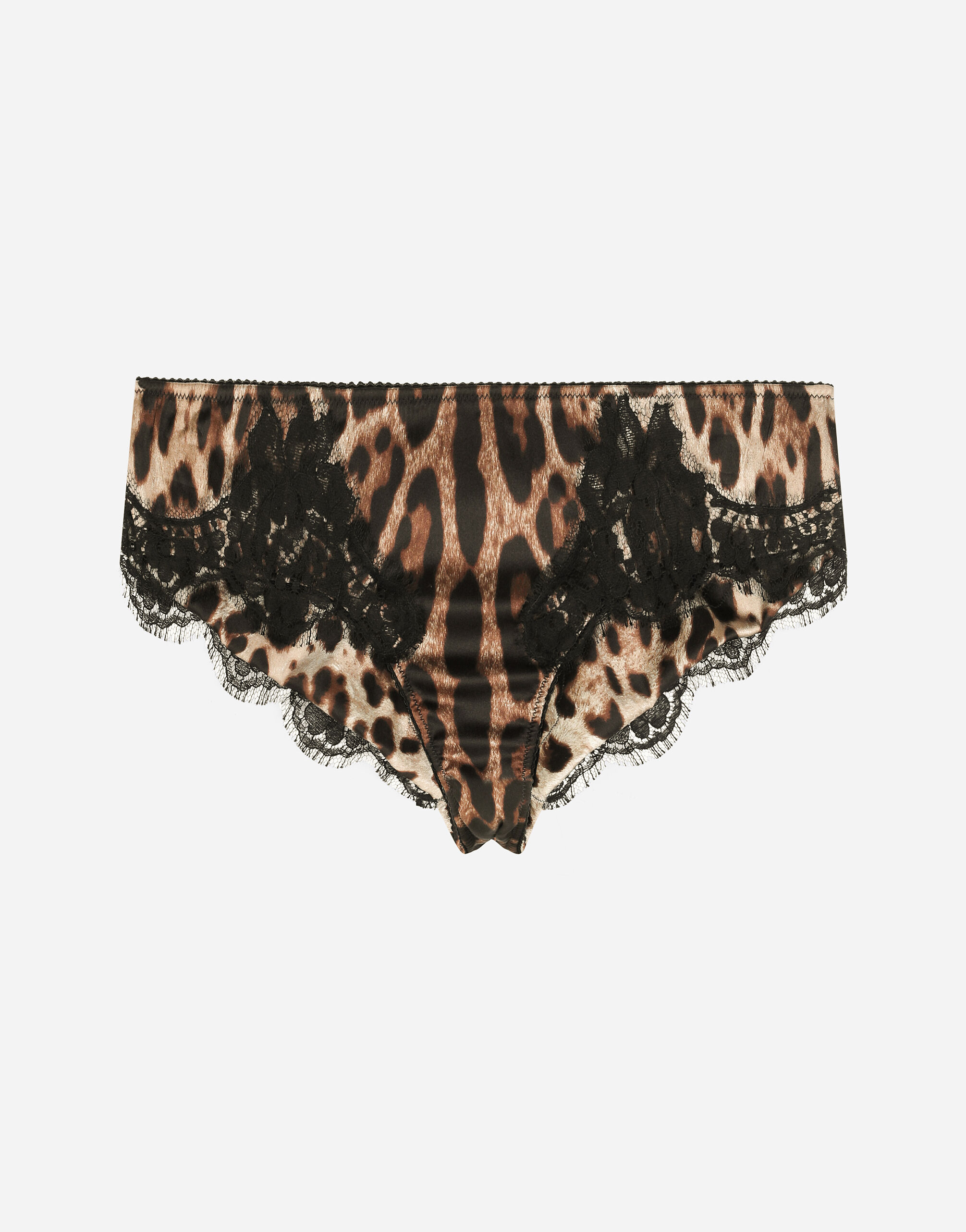 Dolce & Gabbana Slip aus Satin Leoprint mit Spitze SCHWARZ O7A00TONO13