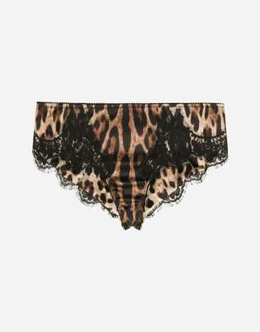 Dolce & Gabbana Slip en raso con estampado de leopardo y encaje Negro O7A00TONO13