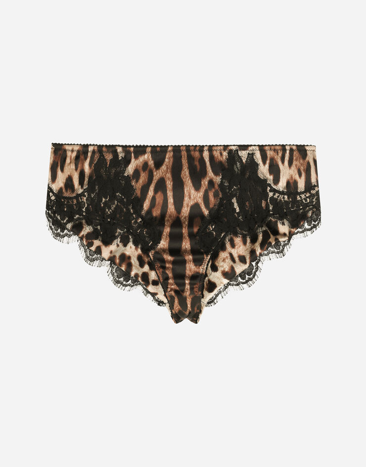 Dolce & Gabbana Slip en raso con estampado de leopardo y encaje Multicolor O2A02TFSAXY